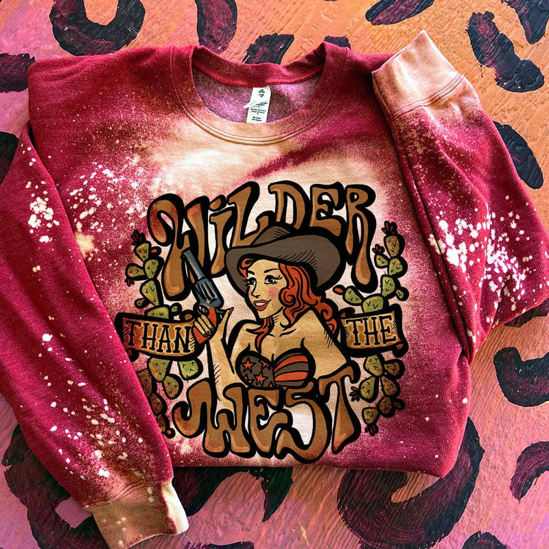 Wilder Than The West Cowgirl - Bleached Heather Red Sweatshirt