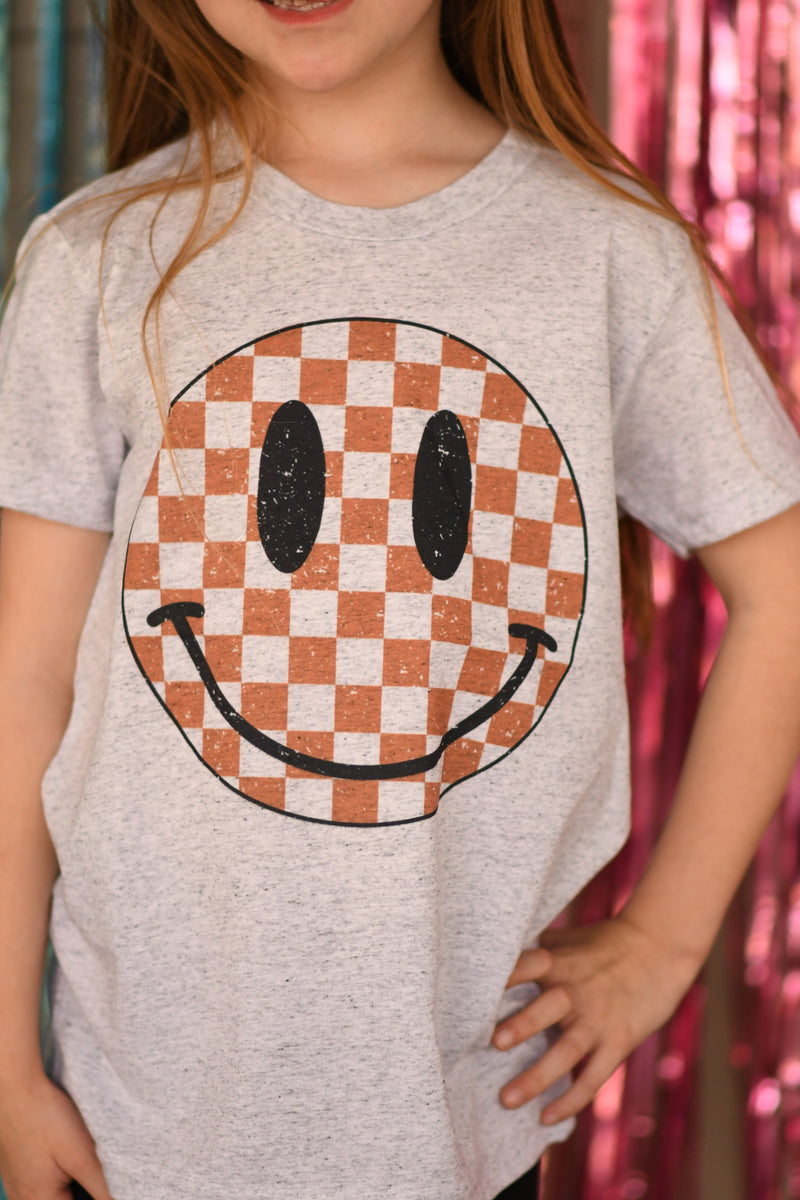 Brown Checkered Happy Face Tee